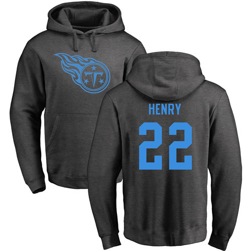 Tennessee Titans Men Ash Derrick Henry One Color NFL Football #22 Pullover Hoodie Sweatshirts->nfl t-shirts->Sports Accessory